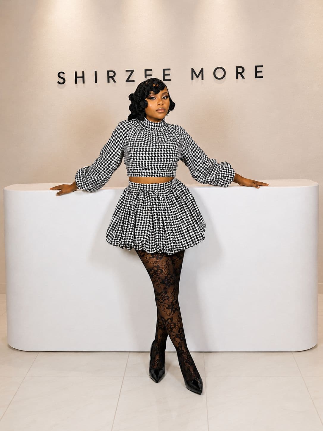 Houndstooth Crop Top & Skirt Set